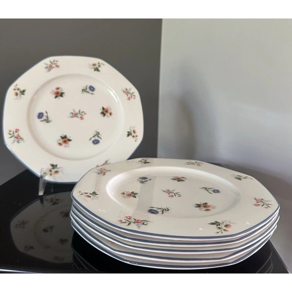 Wedgwood Ivory China 6 Octagon Salad Plates Springtime Vintage Pattern